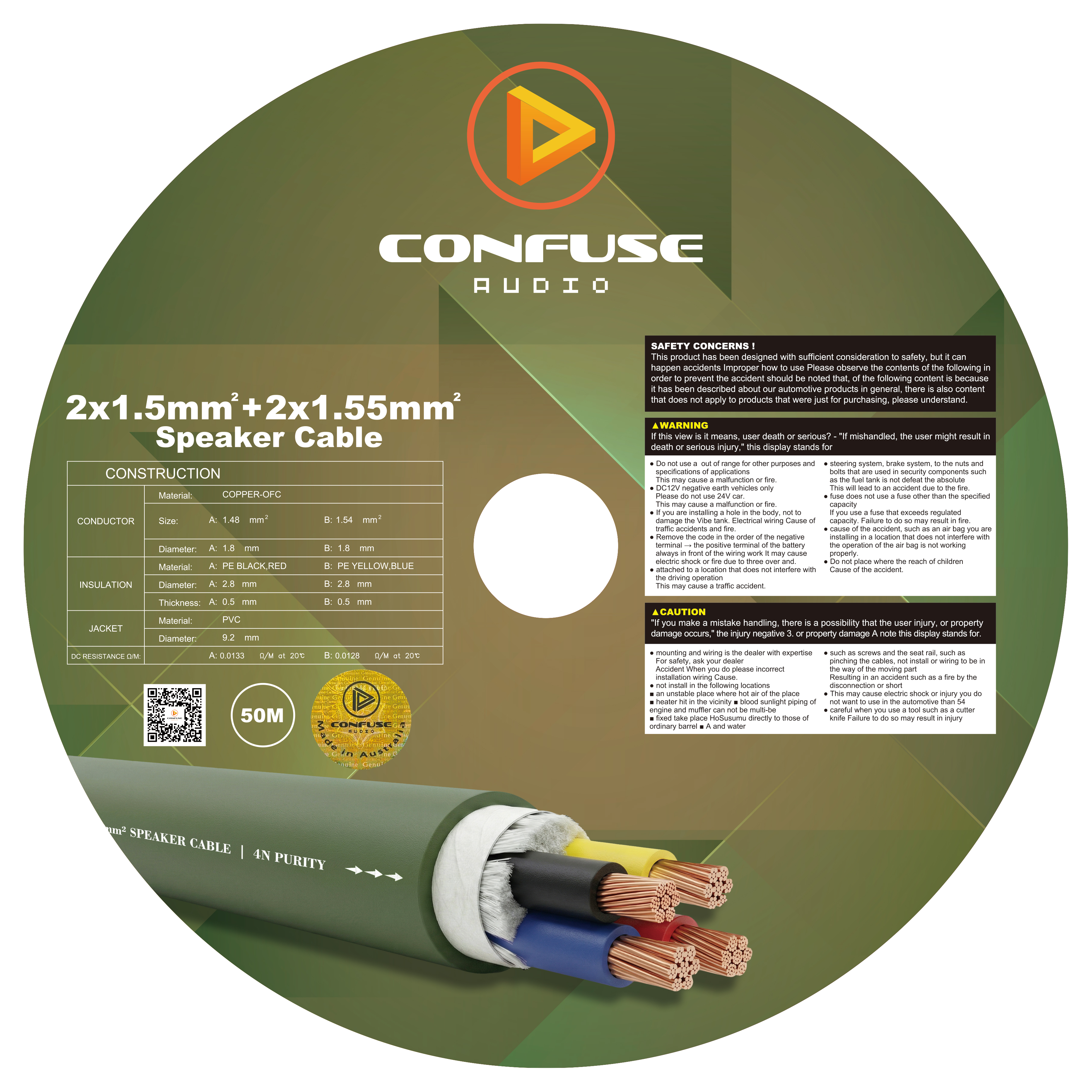 2x 1.5mm² + 2x 1.55mm² / Speaker Cable